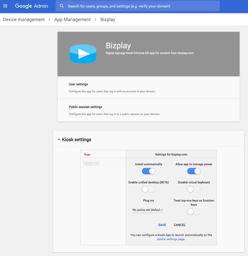 Configure Kiosk Settings of T+V Play app